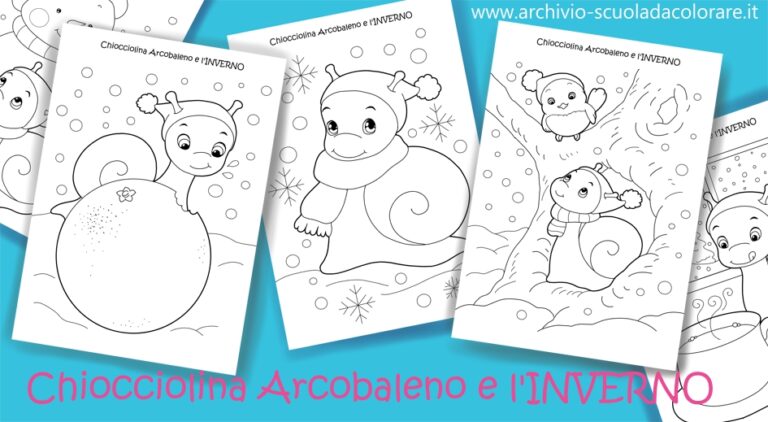 disegni da colorare sull'inverno con chiocciolina arcobaleno