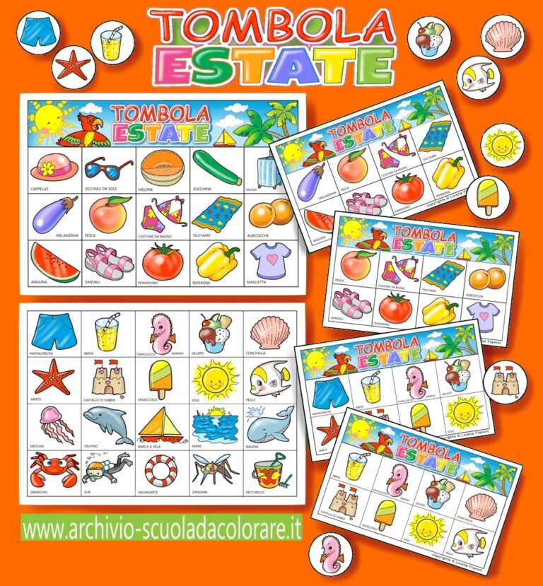 tombola sull'estate da stampare e colorare